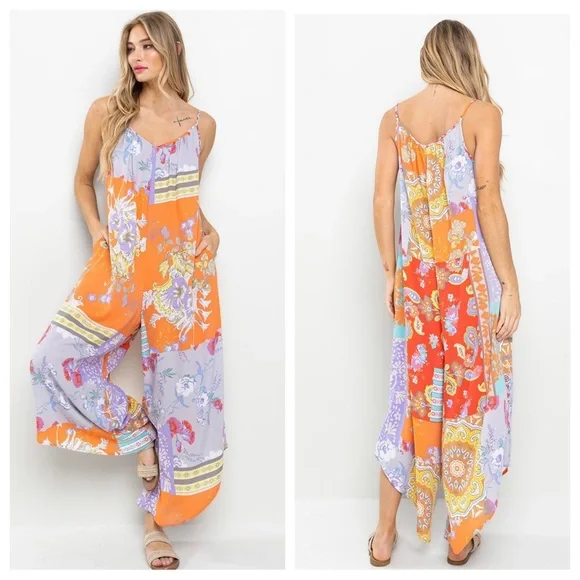 23 Boho Border Print Sleeveless Jumpsuit - Picture 3 of 5